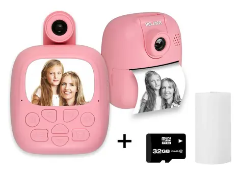 HELMER TP02 ružová / Mini termotlačiareň s fotoaparátom / 2,0" IPS displej / 1200mAh / USB-C / Android / iOS