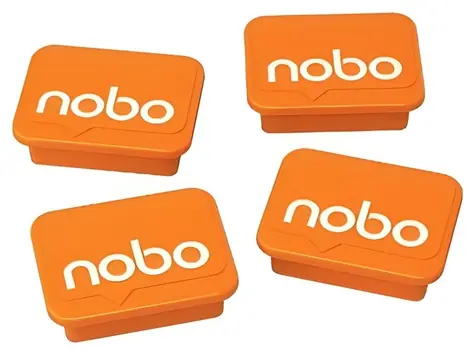 NOBO Magnety oranžové 4 ks / Na magnetickú tabuľu / 18x22 mm
