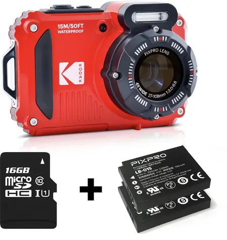 Kodak WPZ2 červená Special Pack / Fotoaparát / 2.7" LCD / 16 MPix BSI CMOS / 4X optický zoom / SD