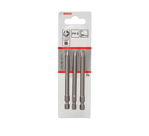 BOSCH Sada skrutkovacích bitov PH3 89 mm / Sada skrutkovacích bitov / 3 ks / Extra odolné / Šesťhranná stopka 1/4"