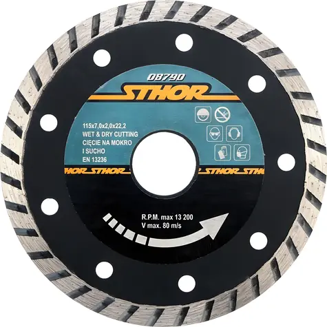 STHOR Kotúč diamantový rezný Turbo 115 mm / Rezný kotúč / 115x7,0x2,0x22,2 mm / suché aj mokré rezanie