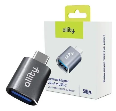 Allity ABA-102 sivá / Adaptér / USB-A - USB-C / 480 Mb/s / 2,4A