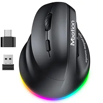 Meetion BTM010L (pre ľavákov) čierna / Vertikálna bezdrôtová myš / 2400 DPI / Bluetooth + 2,4GHz / 6 tlačidiel