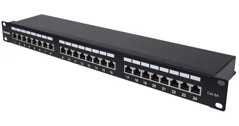 Intellinet Patch panel 24 portov Cat6a FTP čierny / Patch panel / 24x RJ-45 / 1U / tienený