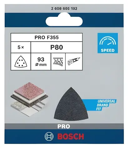 BOSCH Brúsny papier P80 93x93 mm / Brúsny papier / Suchý zips / Karbid kremíka / 5 ks