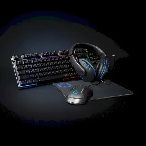Nedis Herná súprava 5v1 čierna / Klávesnica, myš, slúchadlá a podložka / RGB podsvietenie / USB / US layout