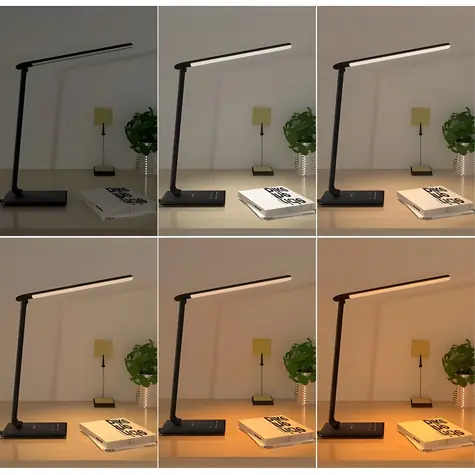 LT-T10 čierna / Stolová LED lampička / dotykové ovládanie / 12W / 3000-6500K / 7 stupňov stmievania / 5 režimov