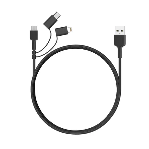 CB-BAL5 3v1 kábel čierna / Nabíjací kábel / Micro-USB, USB-C, Lightning / 1,2 m / nylonový
