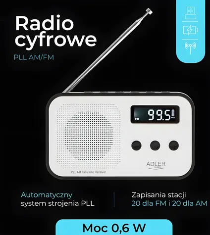 Rádio AD1907 čierna / Rádiobudík / FM / AM / PLL / Budík / USB-C