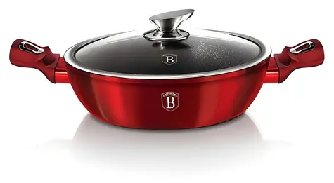 BERLINGERHAUS Pekáč okrúhly s pokrievkou Burgundy Metallic Line 32 cm / Mramorový povrch / BH-1264