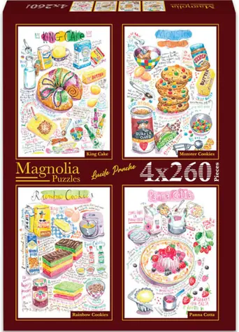 MAGNOLIA Puzzle Bábovka, Príšerkové sušienky, Dúhové sušienky a Panna Cotta / 4x260 dielikov