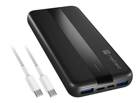 Natec Trevi Slim Q V2 10000 mAh čierna / Powerbanka / 2x USB-A 18W / USB-C 20W / PD / QC