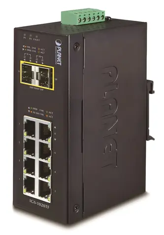 Planet IGS-1020TF / Switch priemyselný / 8x 1Gb RJ-45 / 2x SFP / -40 až 75 ° C / IP30