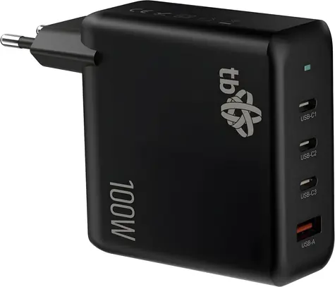 TB Touch GaN 100W čierna / Sieťová nabíjačka / 3x USB-C / 1x USB-A / Power Delivery