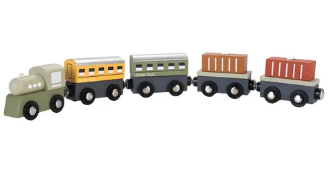 2KIDS TOYS Drevený vláčik 2v1 / Magnetické spájanie / Lokomotíva a 4 vagóniky / od 3 rokov