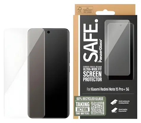 PanzerGlass SAFE Ultra-Wide Fit priehľadné / Ochranné sklo / XIAOMI Redmi Note 15 Pro + 5G / Plne nalepovacie