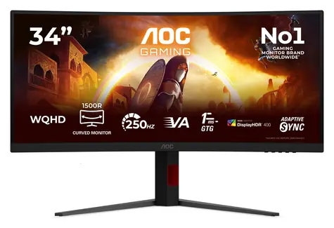 34" AOC CU34G4ZCA čierna / Monitor / Curved VA / WQHD / 250Hz / 1ms / HDR400