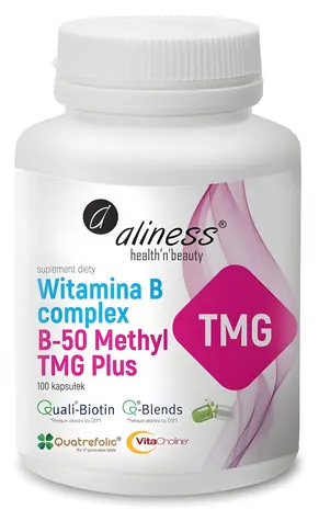 Aliness Vitamín B Complex B-50 Methyl TMG PLUS / Doplnok stravy / 100 kapsúl