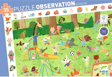 DJECO Puzzle Observation: Priatelia v záhrade / 35 dielikov / 61 x 38 cm