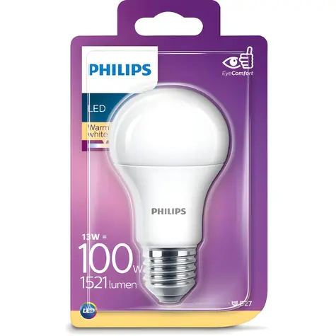 Philips LED žiarovka A60 100W E27 teplá biela / LED žiarovka / Matná / Nestmievateľná / 1521lm