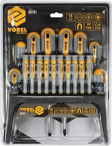Vorel Sada skrutkovačov 18 ks / Sada skrutkovačov / CrV oceľ / Ergonomická rukoväť / Ploché, krížové, Torx