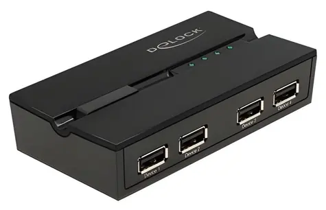 DeLock USB Switch 11494 / Prepínač USB 2.0 / 4X PC - 4X zariadenie / manuálne ovládanie / magnetická základňa