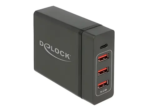 DeLock Nabíjačka 1x USB-C PD + 3x USB-A / Sieťová nabíjačka / 60 W / čierna