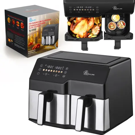 Extralink Home Air Fryer SJ-1000 čierna / Teplovzdušná fritéza / Dual Zone 6 +4 l / 2500 W / dotykové ovládanie