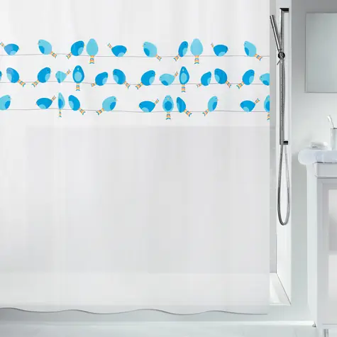 Spirella BIRDY biela / Sprchový záves / motív vtáky / PEVA / 180 x 200 cm