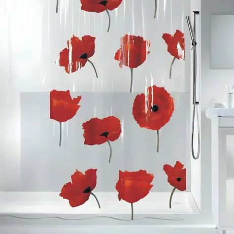 Spirella POPPY sprchový záves motív tulipány číry / 180 x 200 cm / PEVA
