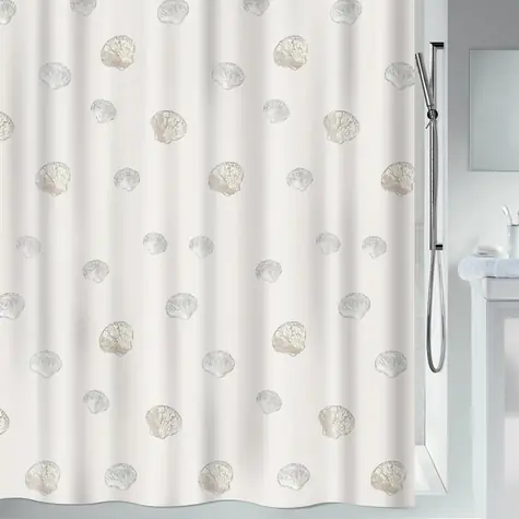 Spirella ATLANTIS biely / Sprchový záves / motív mušlí / 180 x 180 cm / polyester