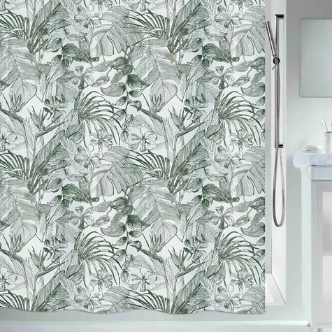 SPIRELLA Sprchový záves TROPIC biely / tropický motív / 180 x 200 cm / polyester