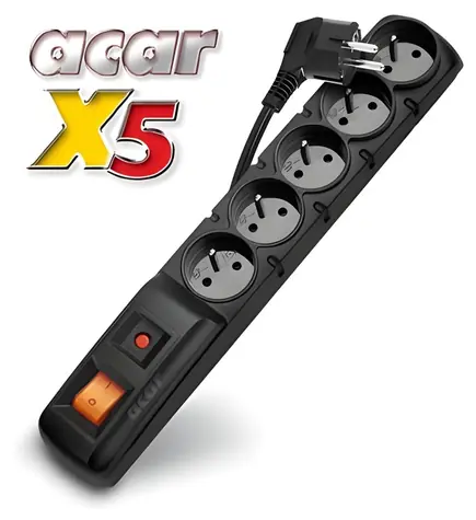 Acar X5/ 3M čierna / Rozvodný panel / 5 zásuviek / prepäťová ochrana / 3 m kábel
