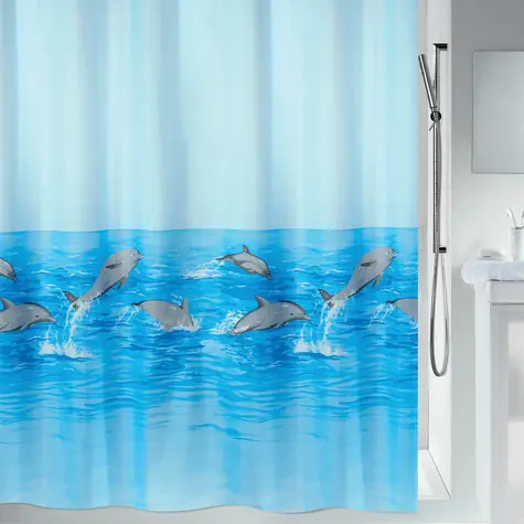 Spirella NEMO bielo-modrý / Sprchový záves / motív delfíny / 240 x 180 cm / polyester
