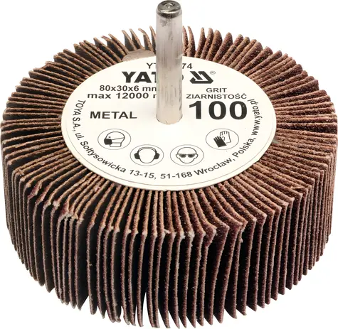 YATO Kotúč lamelový radiálny 80x30 P-150 / Kotúč lamelový radiálny / Zrnitosť P150 / Priemer stopky 6 mm