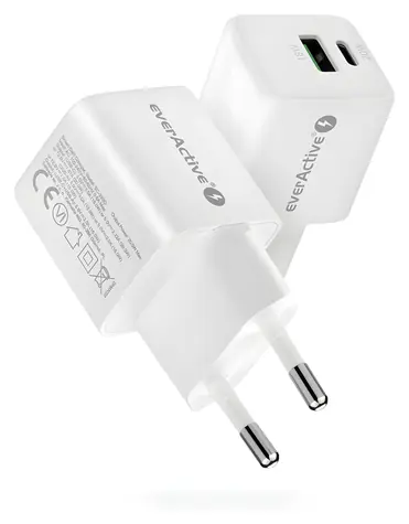 EverActive nabíjačka 20W biela / Sieťová nabíjačka / 1x USB-A / 1x USB-C / Quick Charge 3.0