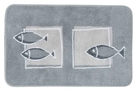 Spirella ANDROS šedá / Kúpeľňová predložka / 55 x 85 cm / polyester / protišmyková / motív rybičiek