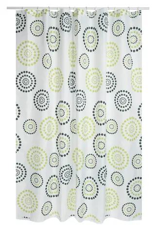 MSV Sprchový záves DOTS bielo-zelený / Motív kruhov / 180 x 200 cm / Polyester / S krúžkami