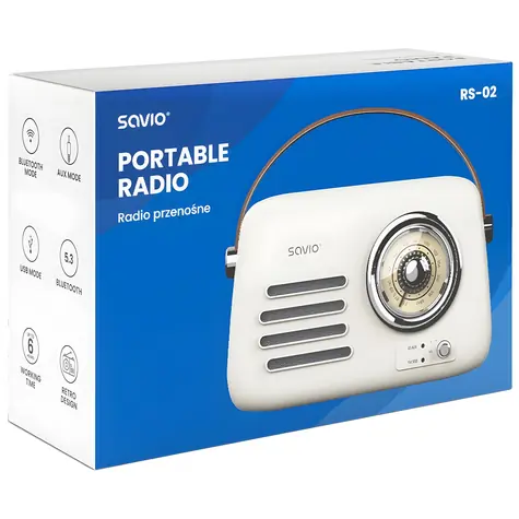 RS-02 biela / Prenosné rádio / Bluetooth 5.3 / FM / USB