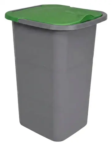 BELLI E FORTI Kôš na triedený odpad PREMI šedý, zelené veko / Plast / 24 l / 32 x 29 x 46,5 cm