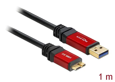 DeLock Kábel USB 3.0 Typ-A - Micro-B Premium 1,0m / Kábel / USB 3.0 / Micro-B