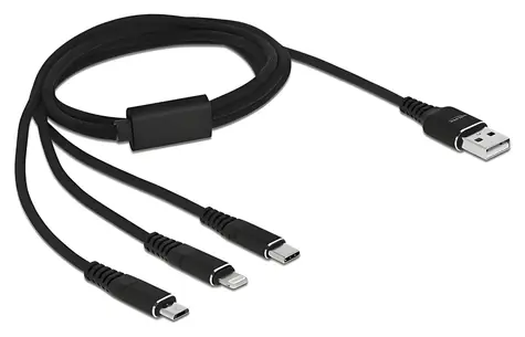 DeLock USB-A 3v1 Lightning, Micro-USB, USB-C čierna / Nabíjací kábel / 1 m