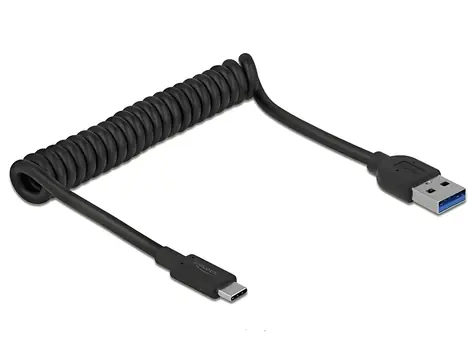 DeLock USB-A > USB-C čierna / Špirálový kábel / USB 3.2 Gen 2 (10 Gbit/s) / 0,3-1,2 m