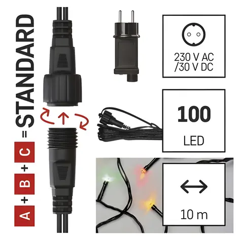 Emos D1AM01 CONNECT / Štartovacia reťaz s napájaním / 100 LED / 10 m / multicolor / IP44