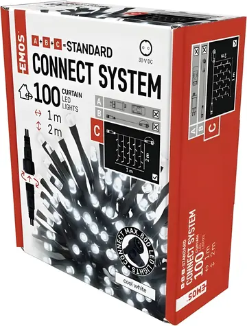 Emos D1EC01 CONNECT / LED svetelná opona / 100 LED / 1x2 m / IP44 / studená biela