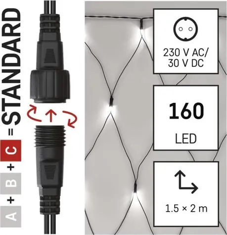 Emos D1DC01 CONNECT / LED svetelná sieť / 160 LED / 1,5 x2 m / IP44 / studená biela
