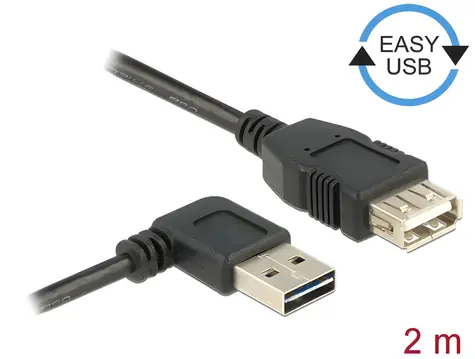 DeLock Easy-USB 2.0 A čierna / Predlžovací kábel / USB 2.0 / USB-A (M) pravouhlý - USB-A (F) / 2 m
