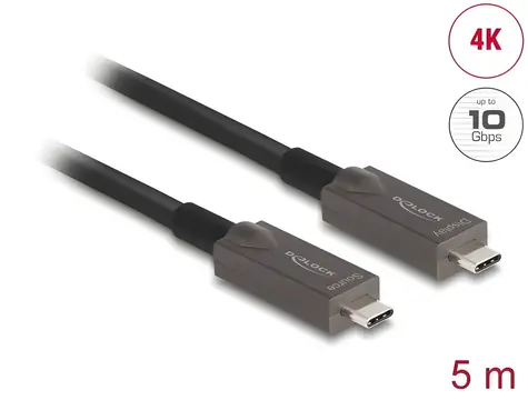 DeLock Aktívny optický kábel USB-C - USB-C 5 m čierna / Kábel / DP Alt Mode / 4K / PD