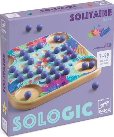 DJECO Logická hra Sologic - Solitaire / Drevený hlavolam / 32 guličiek