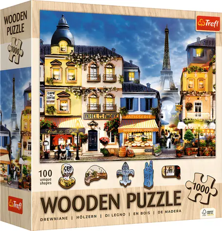Trefl Drevené puzzle Francúzska ulička / 1000 dielikov / 51,9 x 37,5 cm / od 14 rokov